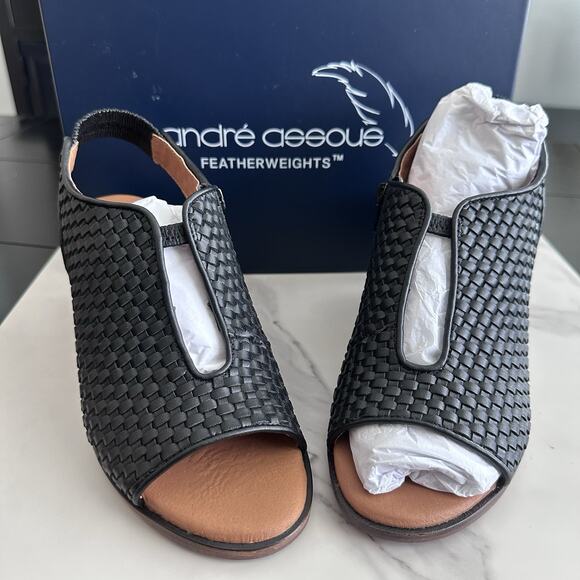 Andre Assous Belinda Wedge Sandals - Black Woven Size 6.5 (MSRP $149) New - Picture 1 of 10